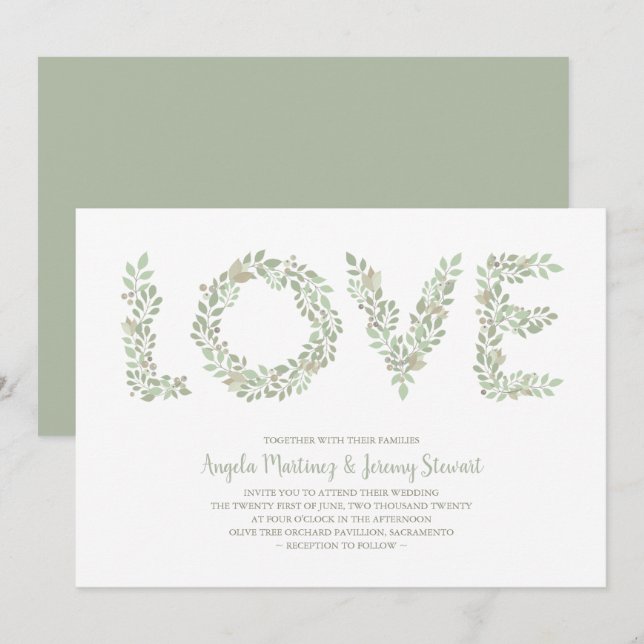 Olive Branches LOVE Collection Green Invitation (Front/Back)