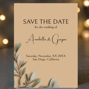 Olive Branches on Elegant Beige Wedding Save The Date