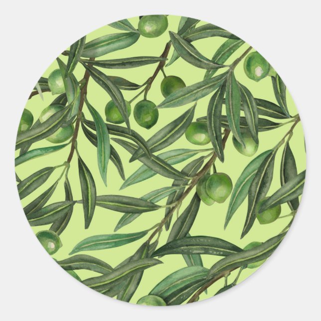 Olive branches on honeydew green classic round sticker (Front)