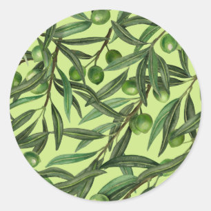 Olive branches on honeydew green classic round sticker
