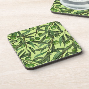 Olive branches on honeydew green coaster