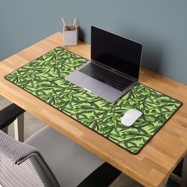 Olive branches on honeydew green desk mat (Office 2)