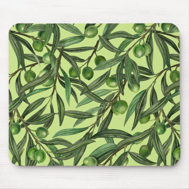Olive branches on honeydew green mouse mat (Front)