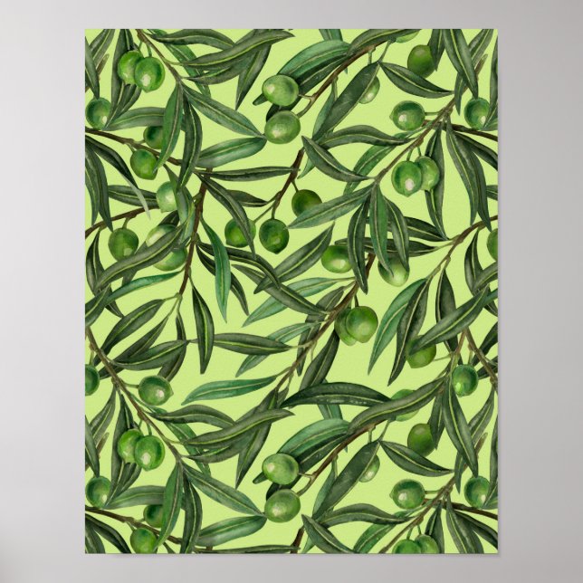 Olive branches on honeydew green poster (Front)