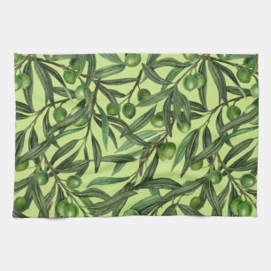 Olive branches on honeydew green tea towel