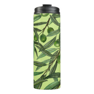 Olive branches on honeydew green thermal tumbler