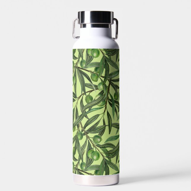 Olive branches on honeydew green water bottle (Front)