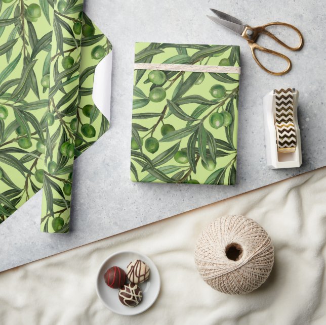 Olive branches on honeydew green wrapping paper (Crafts)