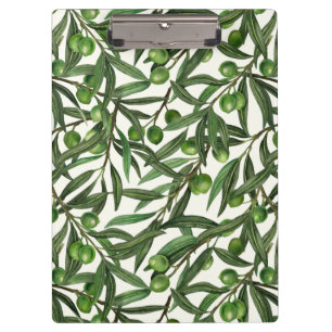 Olive branches on off white clipboard
