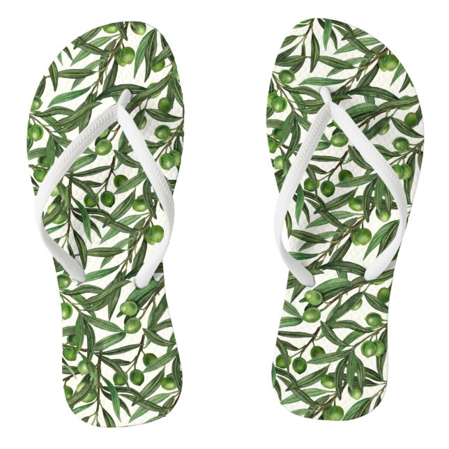 Olive branches on off white flip flops (Footbed)