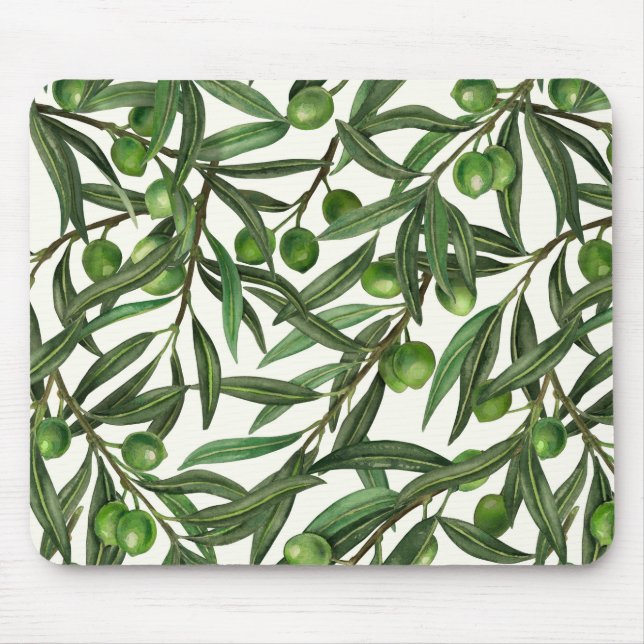 Olive branches on off white mouse mat (Front)