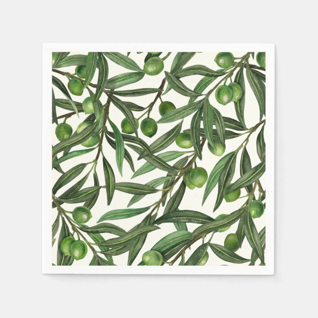 Olive branches on off white napkin (Front)