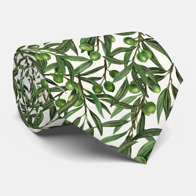 Olive branches on off white tie (Rolled)