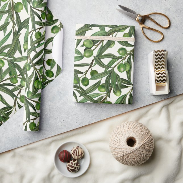 Olive branches on off white wrapping paper (Crafts)