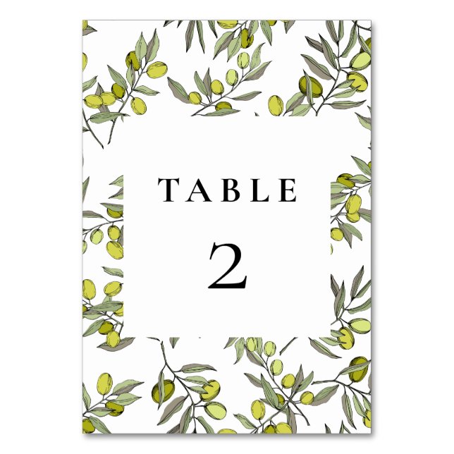 Olive branches pattern wedding table number (Front)