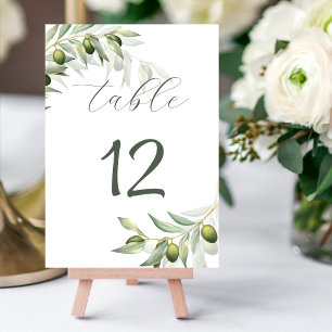 Olive branches rustic wedding table number