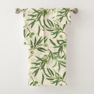 Olive branches watercolor bath towel set