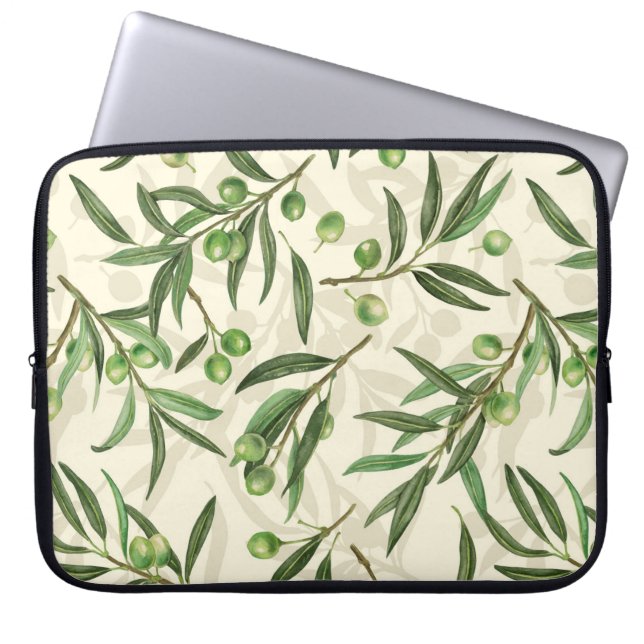 Olive branches watercolor laptop sleeve (Front)