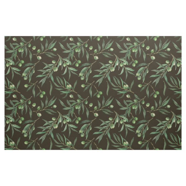 Olive branches watercolor on black fabric (Fat Quarter)