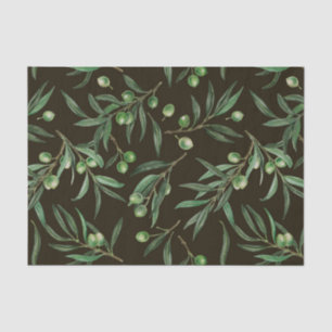 Olive branches watercolor on black tissue paper