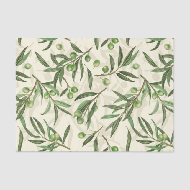 Olive branches watercolor tissue paper (Front)
