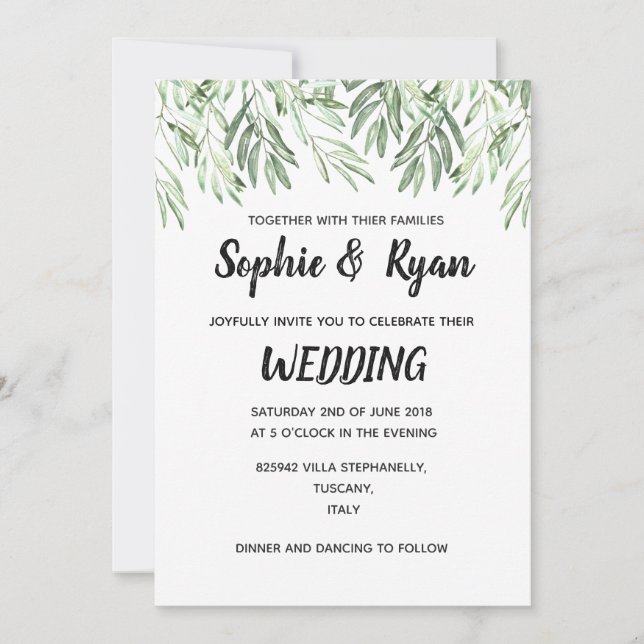Olive branches wedding invitation (Front)