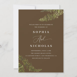 Olive Brown Woodland Fern Photo QR Code Wedding Invitation
