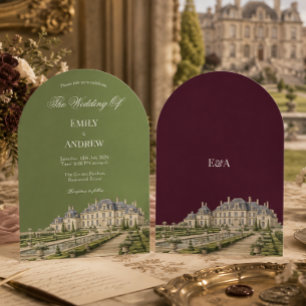 Olive & Burgundy English Manor Countryside Wedding Invitation