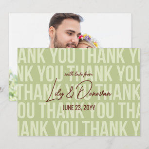 Olive & Burgundy Modern Typograhpy Wedding Thank You Card