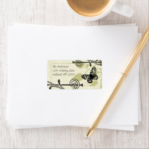 Olive Butterfly Swirl Whimsical Return Address Label