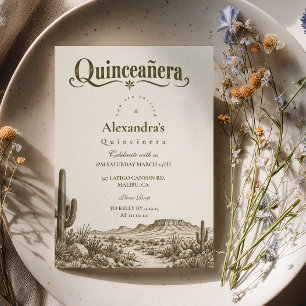 Olive Cactus Desert Western Quinceañera Invitation