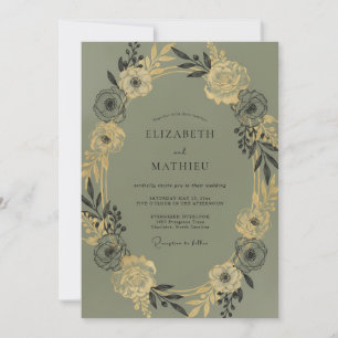 Olive Champagne Foliage Eucalyptus Wedding Invitation