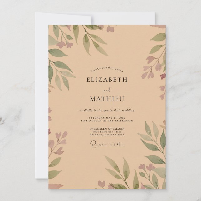 Olive Champagne Foliage Sage Wedding Invitation (Front)