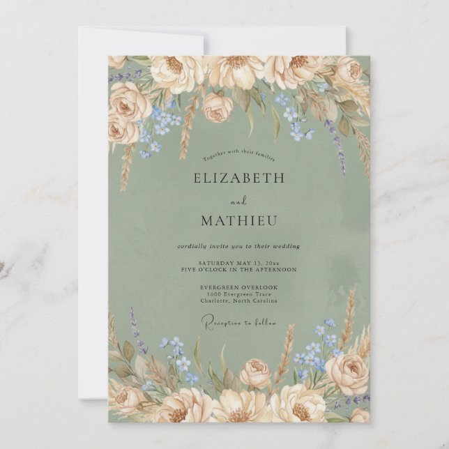 Olive Champagne Meadow Eucalyptus Wedding Invitation (Front)