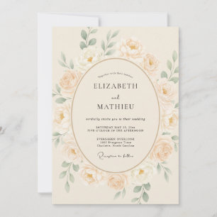 Olive Champagne Petal Wedding Invitation