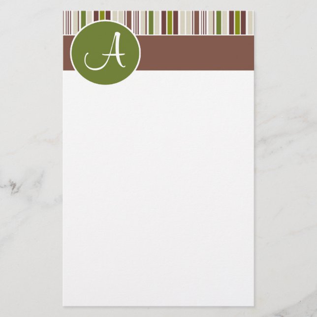 Olive Circle w/ Stripes "Monogram A" Stationery (Front)