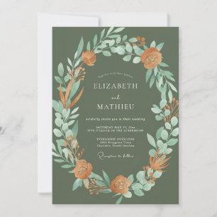 Olive Clay Leafy Wedding Invitation