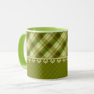 Olive colour patchwork, olive plaid, green mug