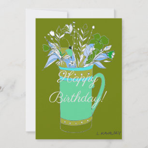 Olive Colourful Happy Birthday Flowers In Mug  Holiday Card