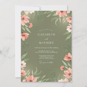 Olive Coral Painted Wedding Invitation