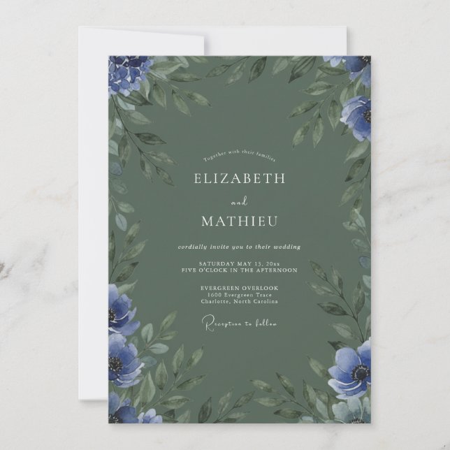 Olive Cornflower Eucalyptus Wedding Invitation (Front)