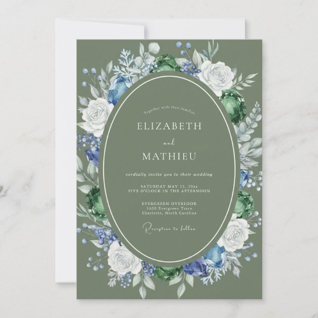 Olive Cornflower Wreath Wedding Invitation (Front)