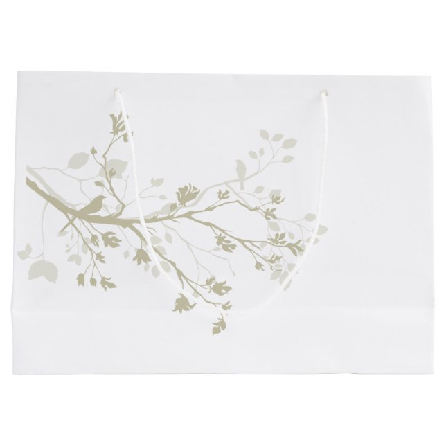 Olive Cream and White Bird Branches Large Gift Bag (Back)