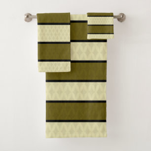 Olive Cream Diamond Stripes Bath Towel Set