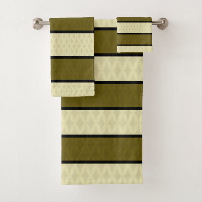 Olive Cream Diamond Stripes Bath Towel Set (Insitu)