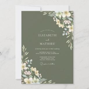 Olive Cream Leafy Wedding Invitation