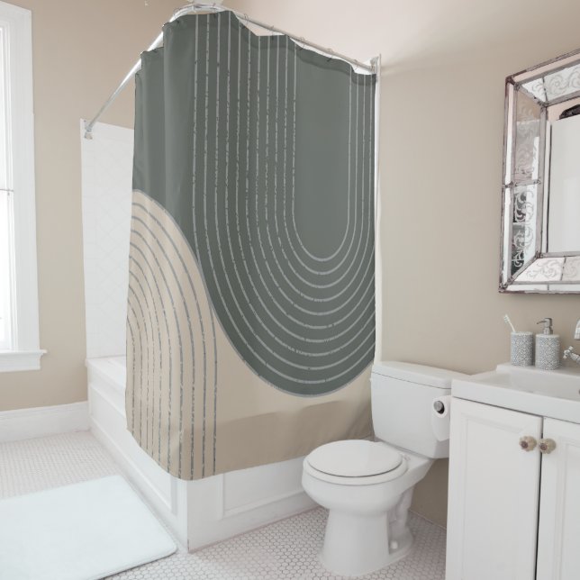 Olive Cream Minimalist Design Shower Curtain (In Situ)