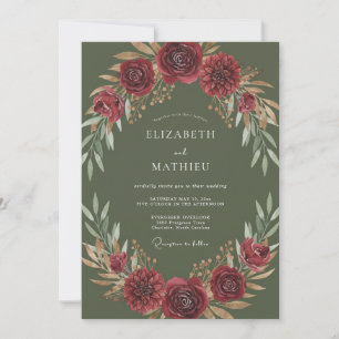 Olive Crimson Wreath Wedding Invitation