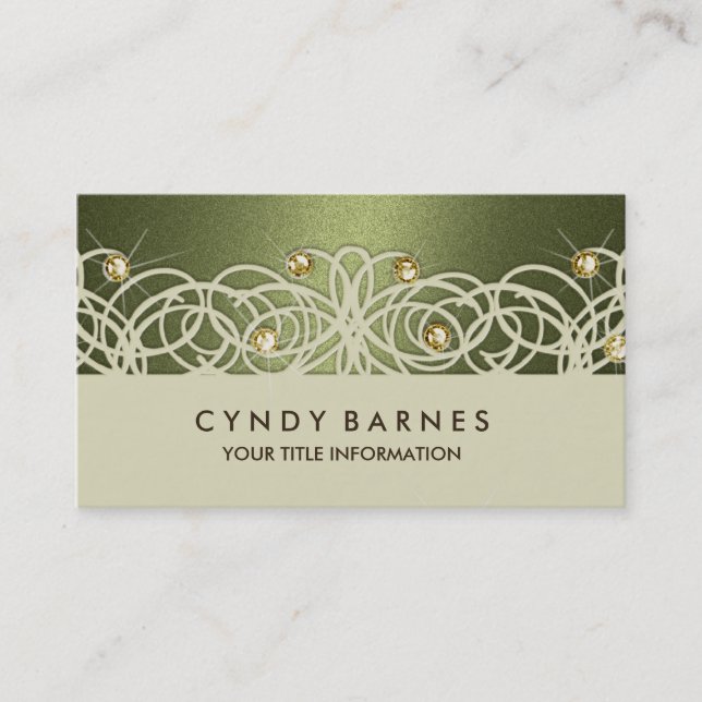 Olive Crystals and Lace Business Card (Front)