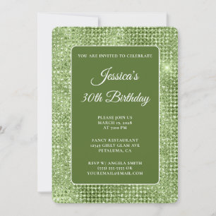Olive Disco Glitter 30th Birthday Invitation